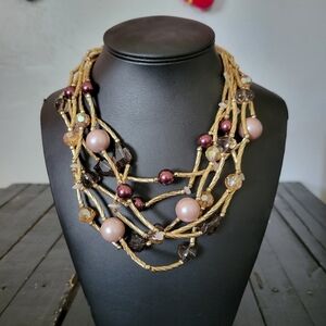 Draper's & Damon's NWT Multi Layer Necklace Gold Purple Pink Beaded